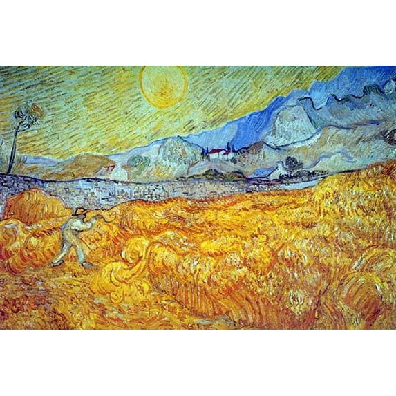 Reaper harvesting a wheat field with a scythe Poster Print by Vincent Van Gogh (18 x 24)