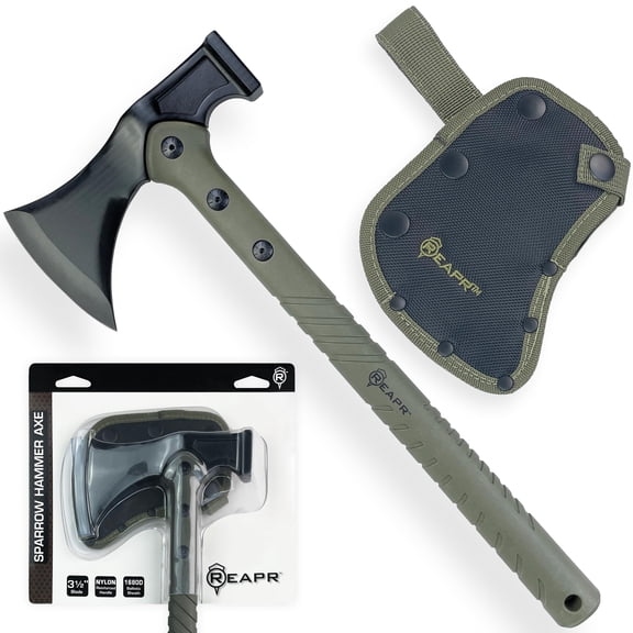 REAPR Sparrow Hammer Axe with Sheath, 2-in-1 Outdoor Utility Tool for Camping, Hunting, Bushcraft, Hiking & Outdoor Recreation, for Dad