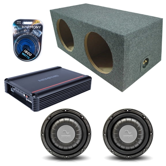 Rear Angle Sealed Dual Enclosure w/ HA-F104 10" Sub, 750W Amplifier, 4GA Amp Kit