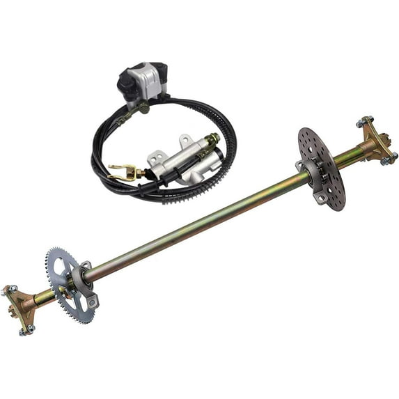 Rear Axle Shaft Complete Wheel Hub Kit & Brake Master Cylinder Caliper Disc Rotor Assembly for Go Kart Quad Trike Drift Bikes