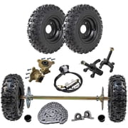Rear Axle Shaft Kit with 4.10-6 Front/Rear Wheels Tires Rims Brake Assembly and Chain & Sprocket & Steering Knuckle Kit for Go Kart Quad Trike Drift Bikes