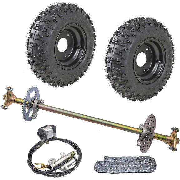 Rear Axle Shaft Kit with 6" Wheels Tires Rims Brake Assembly and Chain & Sprocket for Go Kart Quad Trike Drift Bikes