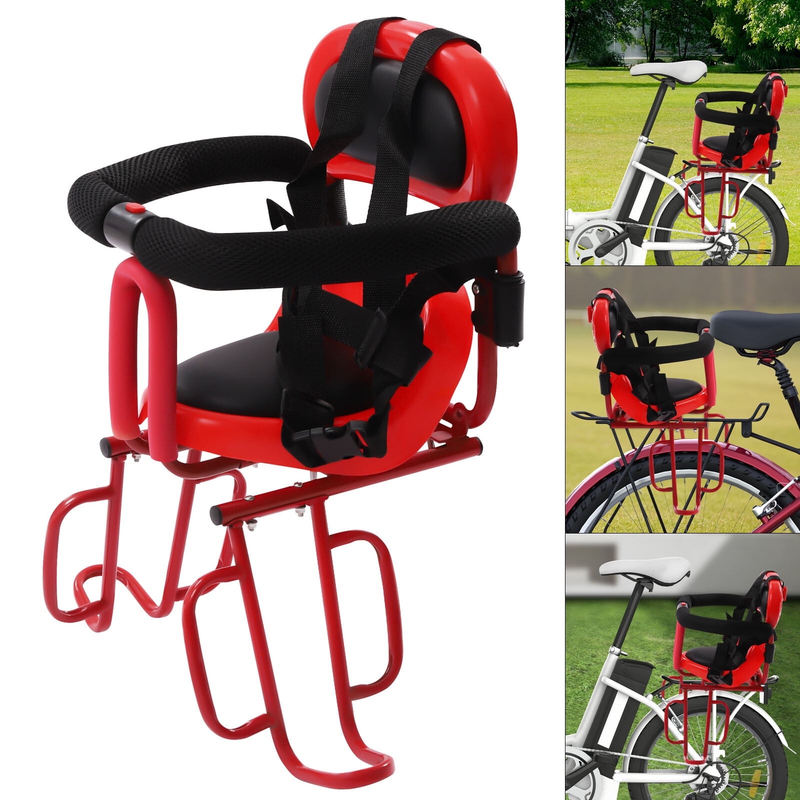 Rear Bicycle Seat with Extra Wide Bicycle Seat Cushions & Backrest, Guardrail Armrest & Footrest