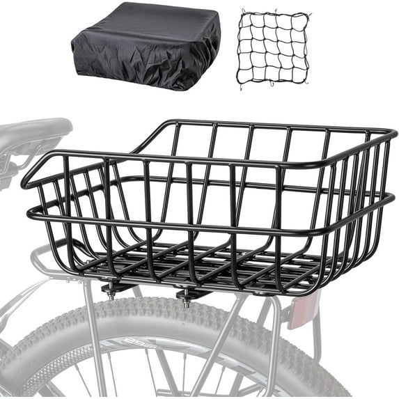 Rear Bike Basket - Bicycle Rear Basket with Cargo Net and Waterproof Cover - Rear Mount Aluminium Bike Basket Large Capacity