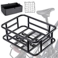 thumbnail image 1 of Rear Bike Basket with Liner & Cargo Net, Large Capacity Bike Basket Rear, Waterproof Folding Bicycle Basket, Heavy Duty Metal Rear Bicycle Basket for Bike, Ebike, Electric Bike, Carrying Grocery, Dog, 1 of 9