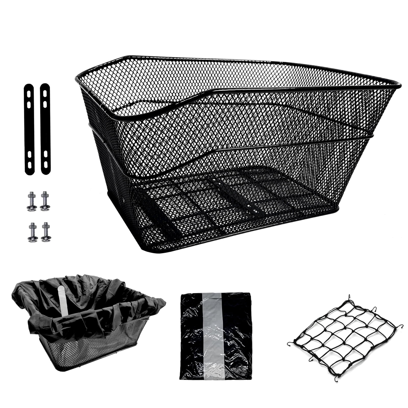Rear Bike Basket, Waterproof Metal Wire Bicycle Basket with Adjustable
