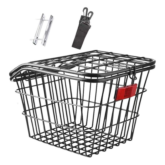 Rear Bike Basket with Lid, Heavy-Duty Iron Wire Bike Cargo Rack with Reflector for Child Folding Bikes Most Rear Bike Racks