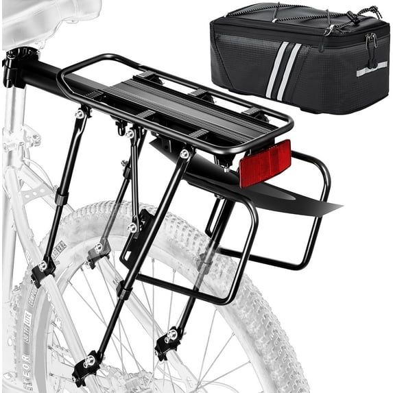 Rear Bike Rack,310 LB Capacity Solid Bearings Bike Cargo Rack w/Fender & Large Size Reflective,Quick Release Mountain Road Bicycle Rear Racks,Universal Bike Luggage Touring Carrier Rack,