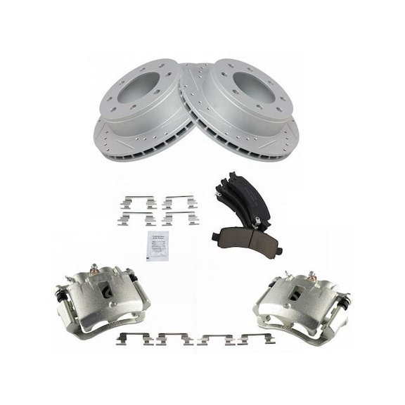 Rear Brake Pad Rotor and Caliper Set - Compatible with 2006 - 2008, 2011 - 2012 Chevy Express 3500 Cutaway Van 2007