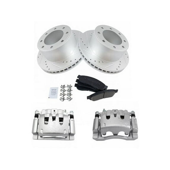 Rear Brake Pad Rotor and Caliper Set - Compatible with 2006 - 2012 Ford F-350 Super Duty 2007 2008 2009 2010 2011