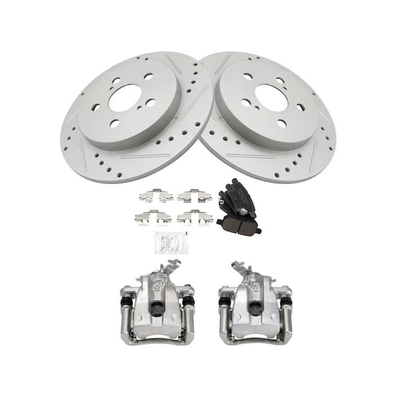 Rear Brake Pad Rotor and Caliper Set - Compatible with 2009 - 2010, 2014 - 2016 Toyota Corolla 2015