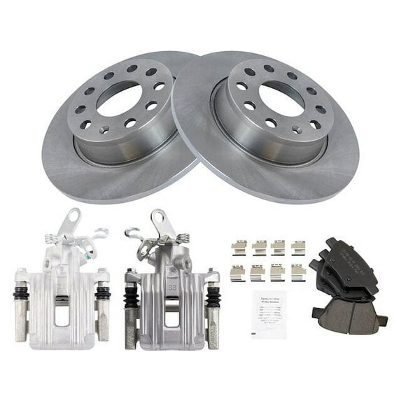 Rear Brake Pad Rotor and Caliper Set - Compatible with 2012 - 2015 Volkswagen Passat 2013 2014