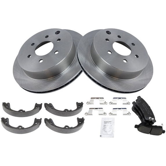 Rear Brake Pad Rotor and Parking Brake Kit 4 Piece - Compatible with 2005, 2008 - 2012 Nissan Xterra 2009 2010 2011 2013 2014 2015