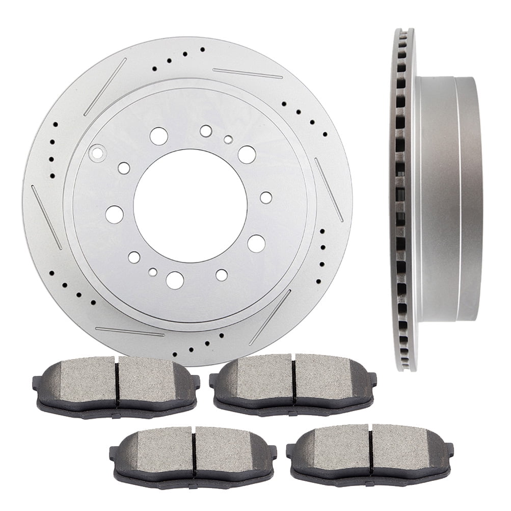 Rear Brake Rotors Ceramic Pads Drill Slotted For Lexus LX570 Toyota