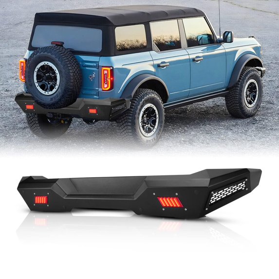 Rear Bumper Compatible with 2021-2026 Ford Bronco, Heavy Duty Steel Bumper with LED Lights