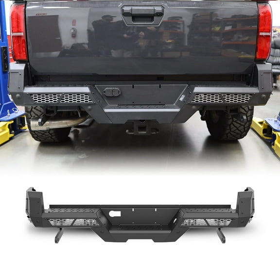 Rear Bumper Compatible with 2024 2025 Toyota Tacoma,Heavy Duty Steel Rear Bumper With Sensor Holes,D-Rings,Pod Light