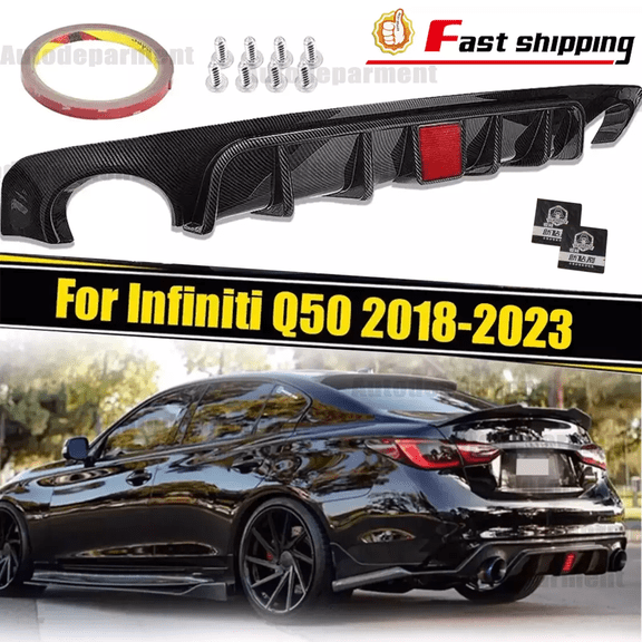 Rear Bumper Diffuser Lip W/Red LED Brake DRL Light For 2018-2023 24 Infiniti Q50
