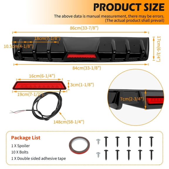 Rear Bumper Diffuser Spoiler Lip LED Tail Light Glossy For Honda HR-V 2016-2025