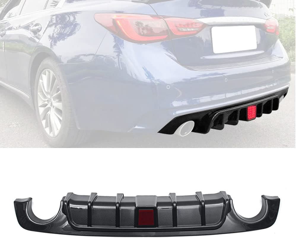 For Infiniti Q50 2014-2017 Carbon Fiber Rear Bumper Diffuser Lip W Led Light