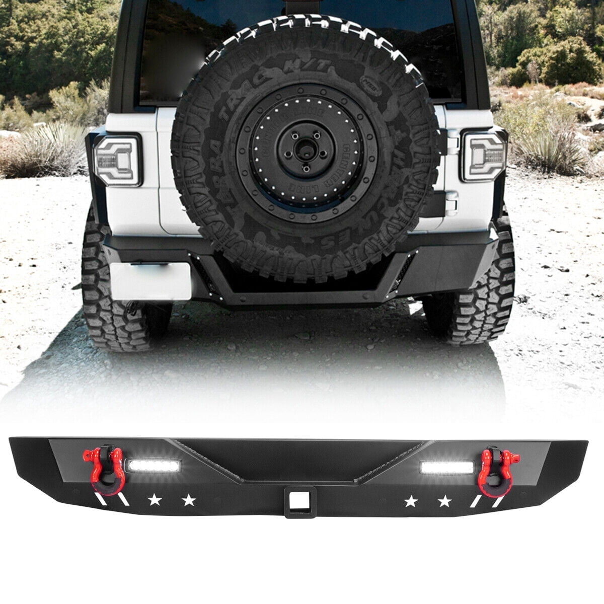 Rear Bumper for 2018-2026 Jeep Wrangler JL JLU Steel w/D-Ring Shackles ...
