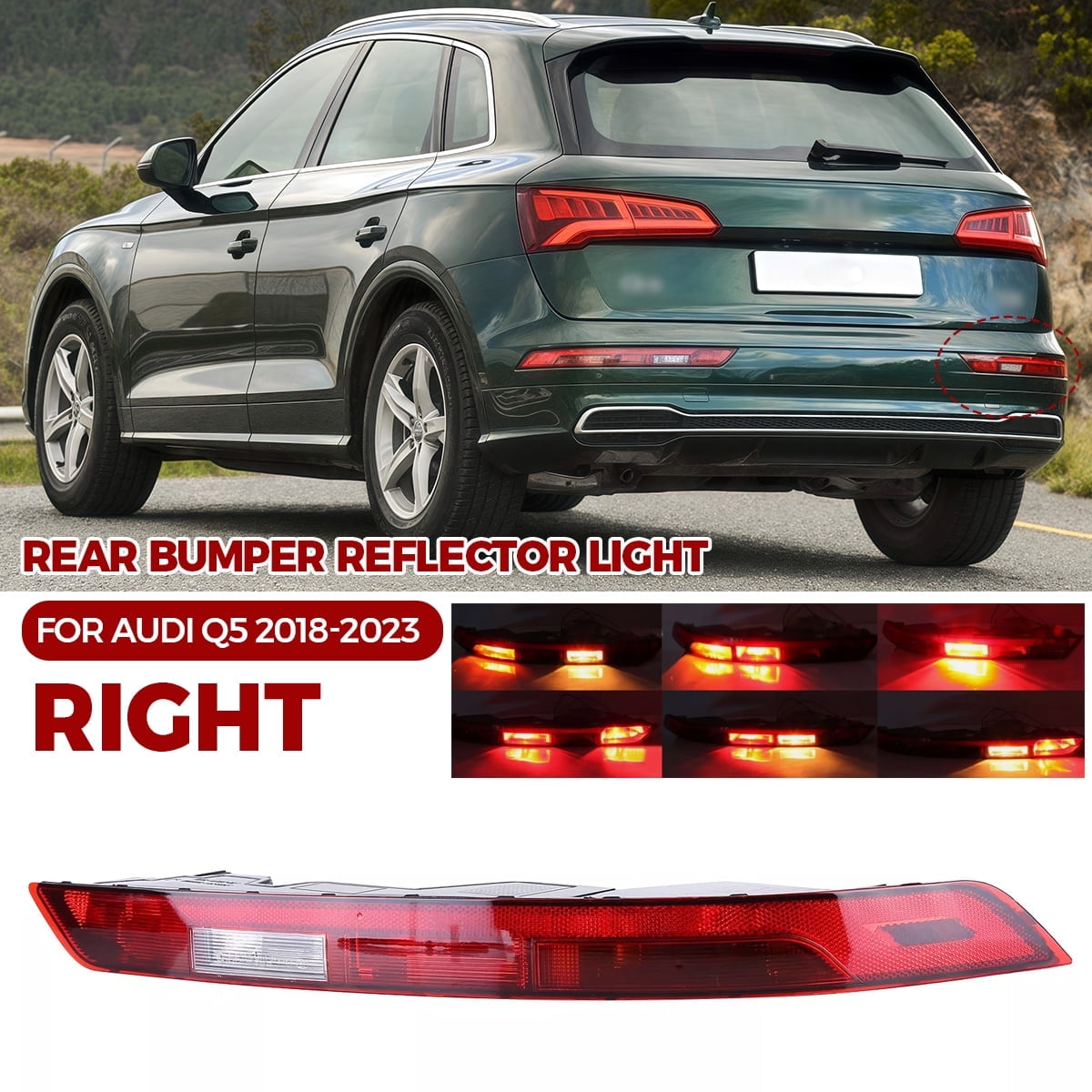 Rear Bumper Light Compatible with 2018 2019 2020 2021 2022 2023 Audi Q5 Rear Bumper Reflector Lower Tail Light Replaces 80A945070A Right Passenger Side