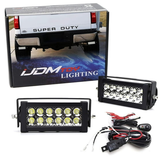 Rear Bumper Mount Searchlight Reverse LED Light Bar Kit For 2011-2016 Ford F250 F350 F450, (2) 36W High Power LED Lightbars, Bumper Frame Mounting Brackets & On-Off Switch Wiring