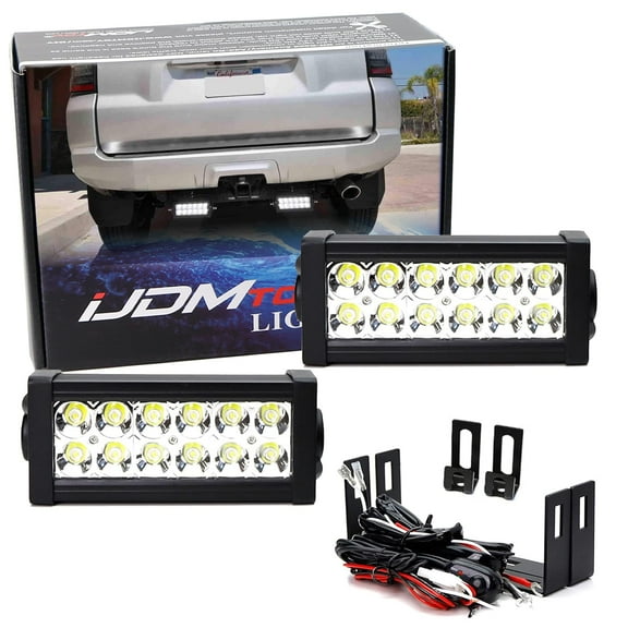 Rear Bumper Mount Searchlight Reverse LED Light Bars For 2014-2022 Toyota 4Runner, Includes (2) 36W High Power LED Lightbars, Bumper Frame Mounting Brackets & On-Off Switch Wiring