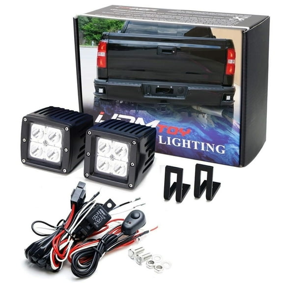 Rear Bumper Mount Searchlight Reverse LED Pod Light Kit For 2015-up Chevy Silverado & GMC Sierra, Includes (2) 20W High Power LED Cubes & Bumper Footstep Mounting Brackets