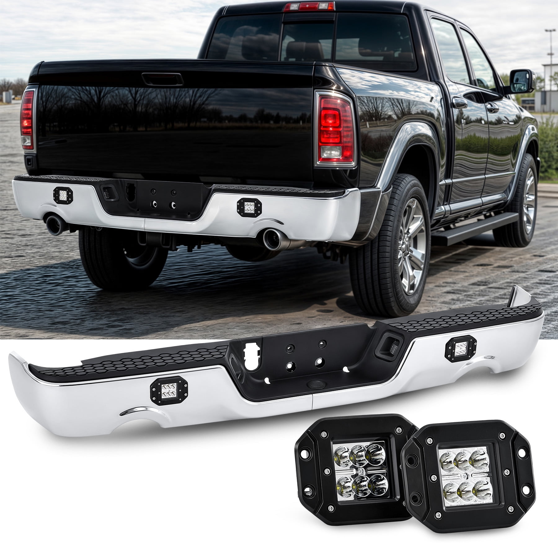 Ram 1500 2500 3500 Dual Exhaust LED Lights Rear Bumper