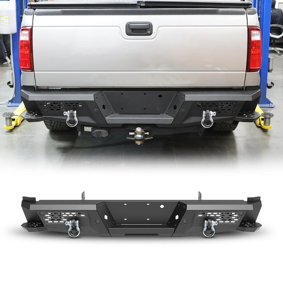 Rear Bumper for 1999-2016 F-250/F-350,Heavy Duty Steel Rear Bumper with Pod Light,Built-in Antiskid Steps,101 style