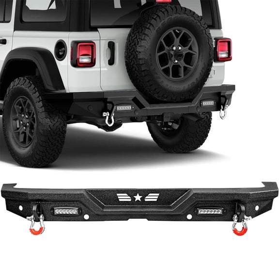 Rear Bumper for 2007-2018 Jeep Wrangler JK Unlimited w/ LED Lights Rock Crawler