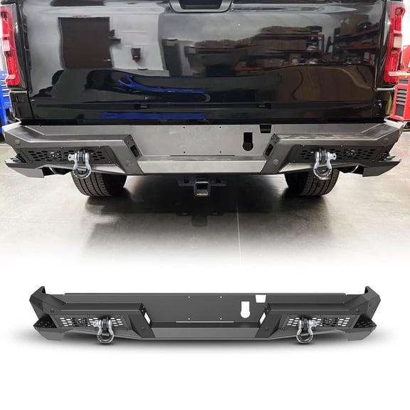 Rear Bumper for 2025 2026 Ram 1500,Heavy Duty Steel Full Width Rear Bumper with D-Rings,Pod Lights and Stepped Platform,101 style