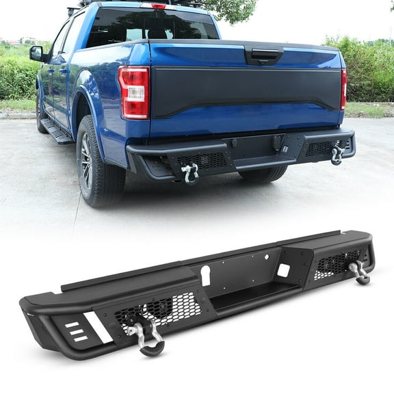 Rear Bumper w/2*Shackles+4" Pod Lights For 2015-2020 Ford F-150 Excluding Raptor