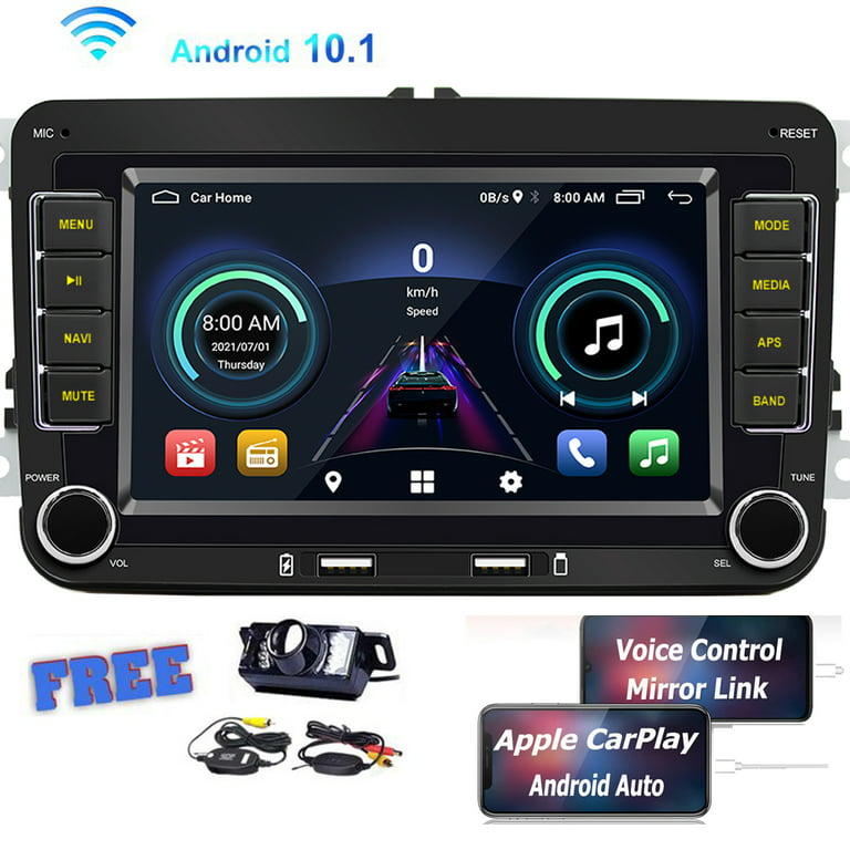 Rear Camera Android 10 Stereo for VW Apple Carplay Voice Control Double Din 7 inch Capacitive Touch Screen for Jetta Seat Golf Passat Volkswagen Car Radio Bluetooth Canbus USB