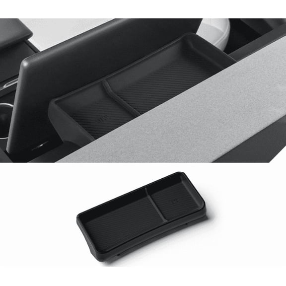 Rear Center Console Storage Box Organizer Trash Can for Tesla for Model Y Juniper 2025, TPE Material Multi-Compartment Interior Accessories(Black)