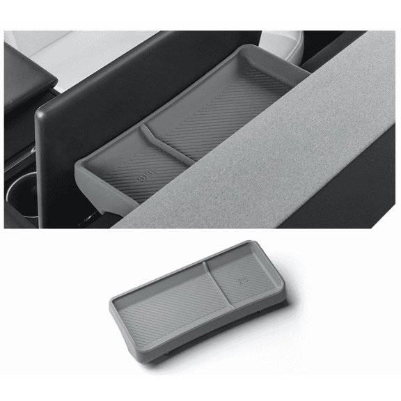 Rear Center Console Storage Box Organizer Trash Can for Tesla for Model Y Juniper 2025, TPE Material Multi-Compartment Interior Accessories(gray)
