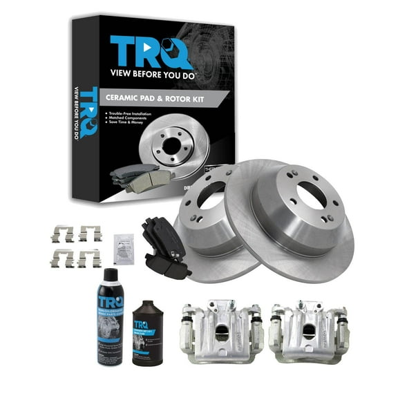 Rear Ceramic Brake Pad, Rotor & Caliper Kit w/ Chemicals for Hyundai BKA20737