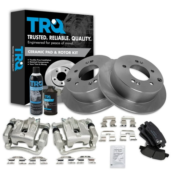 Rear Ceramic Brake Pad, Rotor & Caliper Kit w/ Chemicals for Hyundai BKA20739