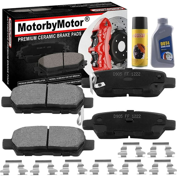 Rear Ceramic Brake Pads w/Hardware Kits & CLEANER DOT4 FLUID Fits for Infiniti EX35 EX37 FX35 FX37 FX45 G25 G35 G37 JX35 M35 M35H M37 M45 M56 Q40 Q50 Q70 Q70L QX50 QX60 QX70-4 Pack