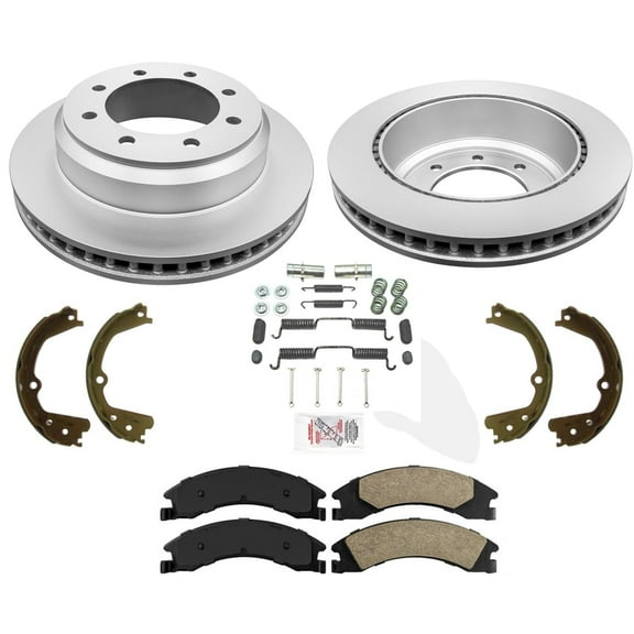 Rear Coated Brake Rotors Pads Parking Shoes Hardware Fits Ford E150 2008-2014