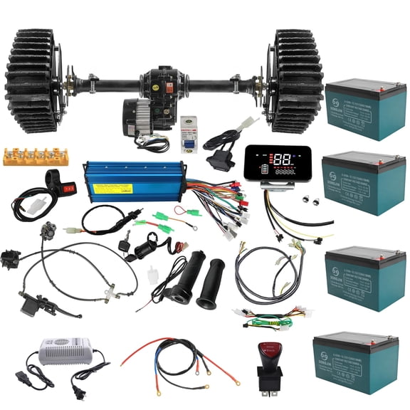 Rear Differential Axle Kit Wheel Snow Sand Tracks 48V 1000W Brushless Motor & Battery Set for DIY Electric Vehicles,Go-Karts, Golf Carts, ATVs, Quads, Rear Axle Track Assembly (30" Axle)