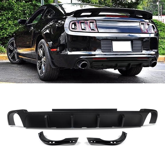 Rear Diffuser Bumper Lip Fits 2013-2014 Ford Mustang V6 & GT Matte Black V2 Style Shark Fins