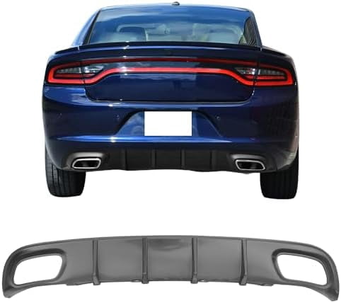 Glossy Black Shark Fin Rear Bumper Diffuser For 2015-2021 Dodge Charger (Non-Widebody, Round Exhaust Tip)