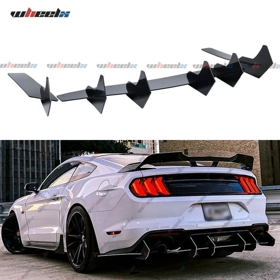 Rear Diffuser Compatible with 2015-2023 Ford Mustang, Shark Fin Style Rear Bumper Lip Splitter Spoiler Fit for 15-23, Protection Body Kit (Glossy Black)