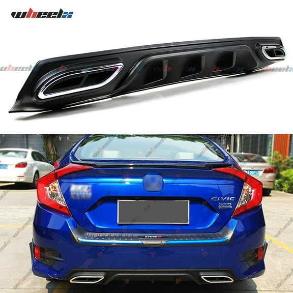 Rear Diffuser Compatible with 2016-2018 Honda Civic, Shark Fin Style JDM Rear Bumper Protection Part Body Fit 4 Door Sedan (Matte Black)