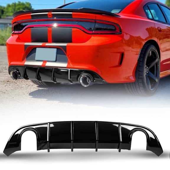 Rear Diffuser For 2015-2024 Dodge Charger Scat SRT Daytona GT R/T Shark Fin Aerodynamic Design Rear Bumper Lip Splitter Non-Widebody Gloss Black