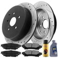 thumbnail image 1 of Rear Drilled & Slotted Disc Brake Rotors + Ceramic Pads + Cleaner & Fluid Fits for 2010-2015 Lexus RX350 RX450H, 2014-2019 Toyota Highlander, 2011-2020 Toyota Sienna, 1 of 5