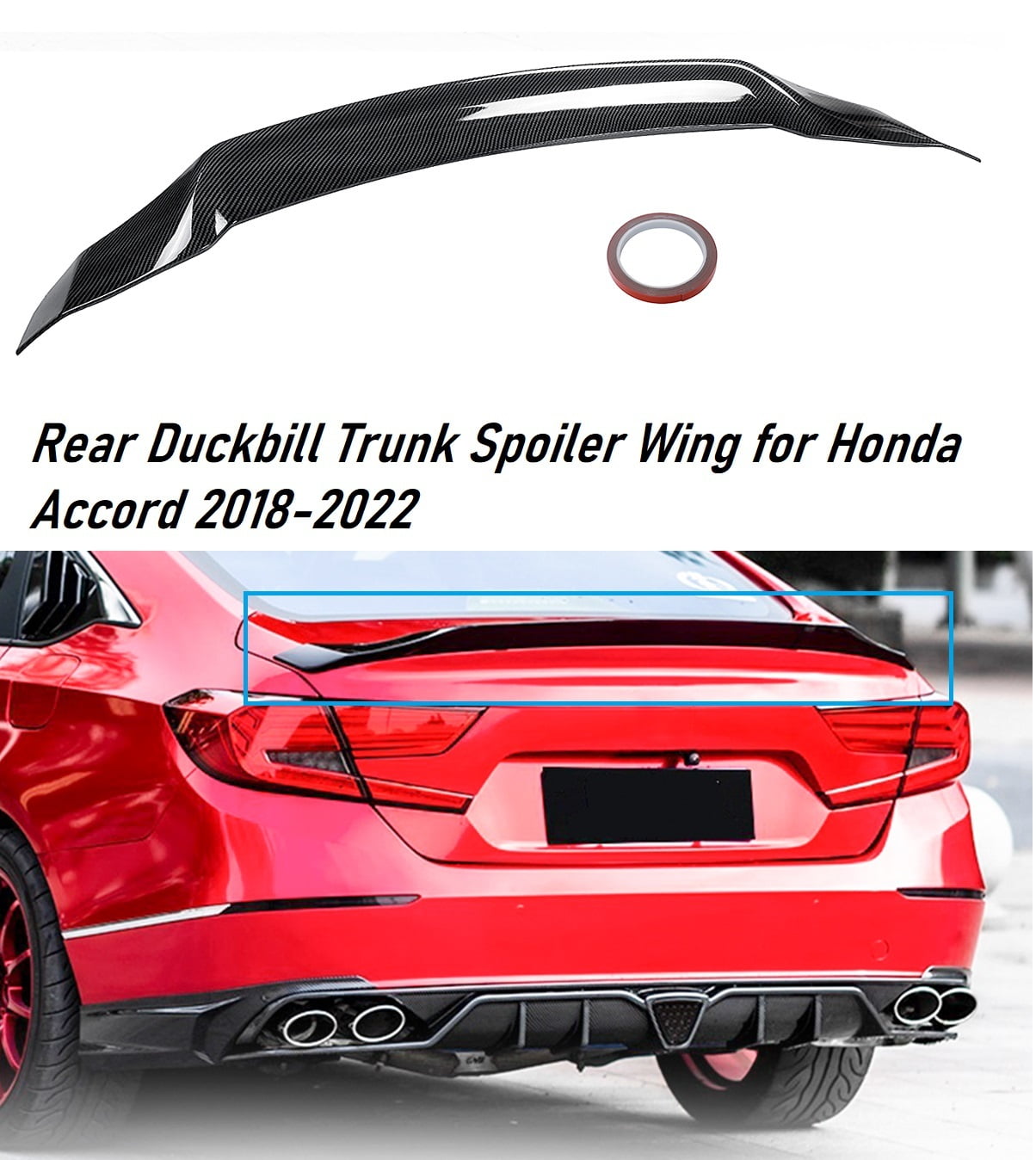 High Kick Rear Duckbill Carbon Fiber Spoiler Wing for 10th Gen Honda Accord 20182022 Sedan