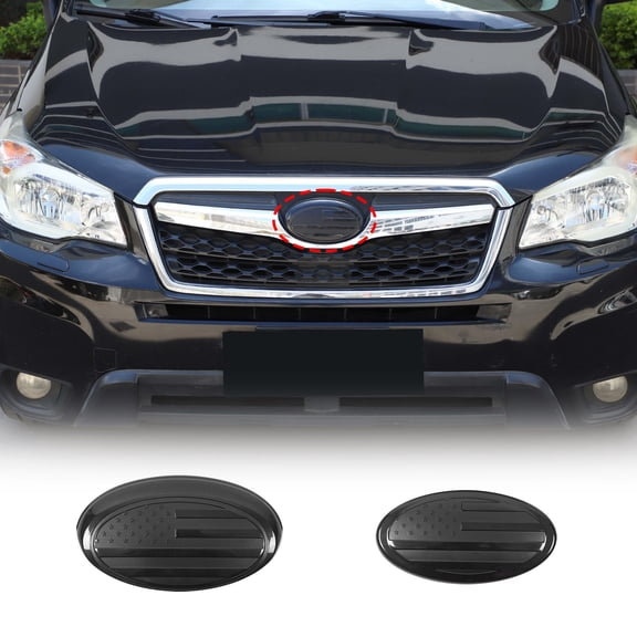 Rear and Front Emblems Trim Cover Fit for Subaru Forester 2013-2018, ABS Front Rear Logo Trim Cover, Front Hood Rear Trunk Emblem Decorative Accessories, 2PCS, with American Flag Pattern VT4