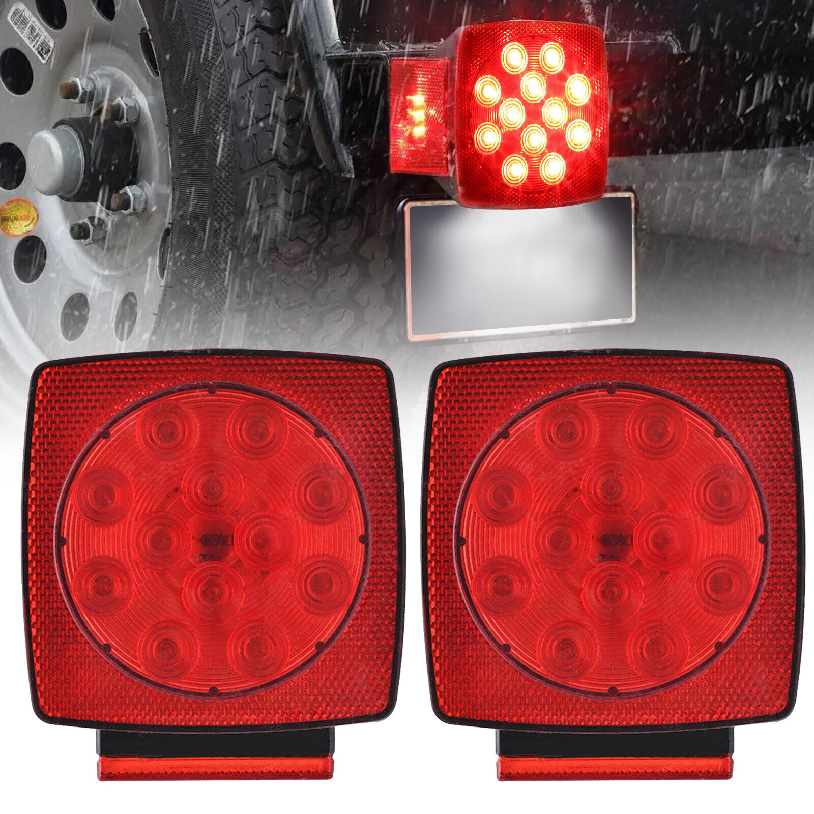 Rear LED Submersible Square Trailer Tail Lights Kit Boat Truck